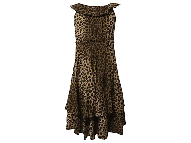 Vestido a media pierna con estampado de leopardo en seda multicolor de Moschino Cheap and Chic 