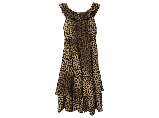 Vestido a media pierna con estampado de leopardo en seda multicolor de Moschino Cheap and Chic 