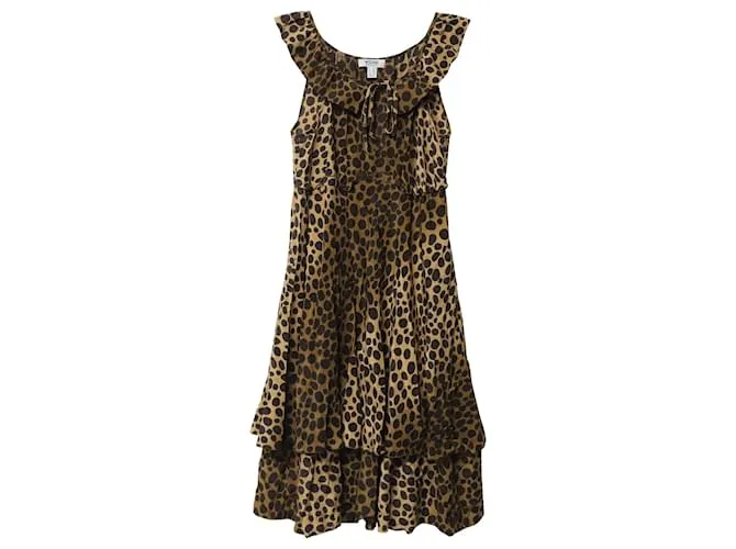 Vestido a media pierna con estampado de leopardo en seda multicolor de Moschino Cheap and Chic 