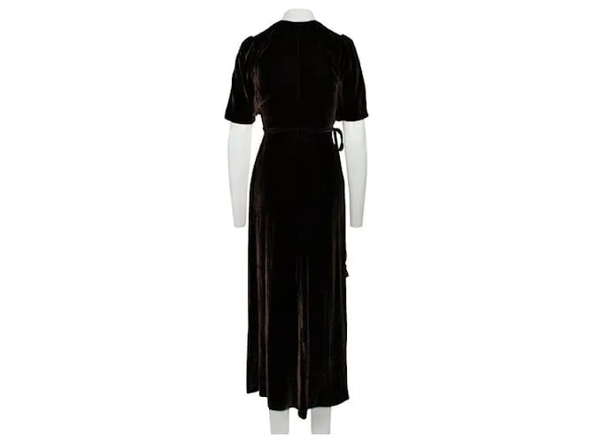 Vestido a media pierna cruzado de terciopelo marrón oscuro Reformation Castaño 