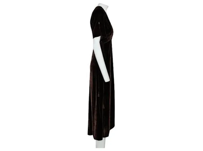 Vestido a media pierna cruzado de terciopelo marrón oscuro Reformation Castaño 