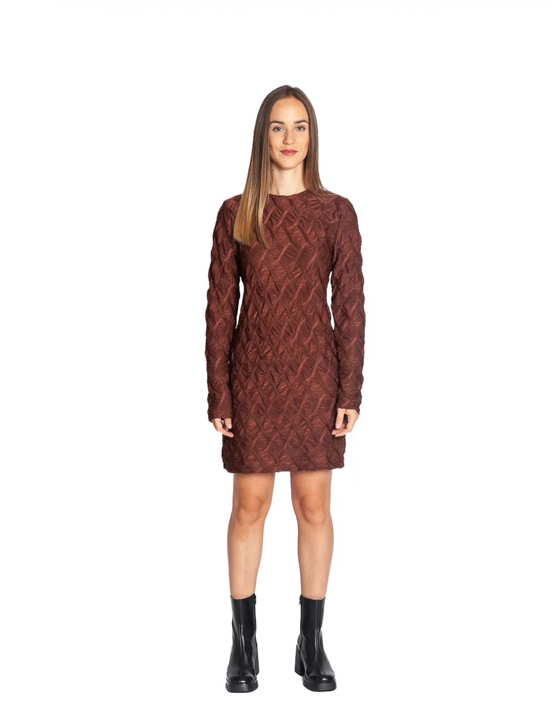 VESTIDO CORTO TEXTURA MARRON OBACS RITA ROW