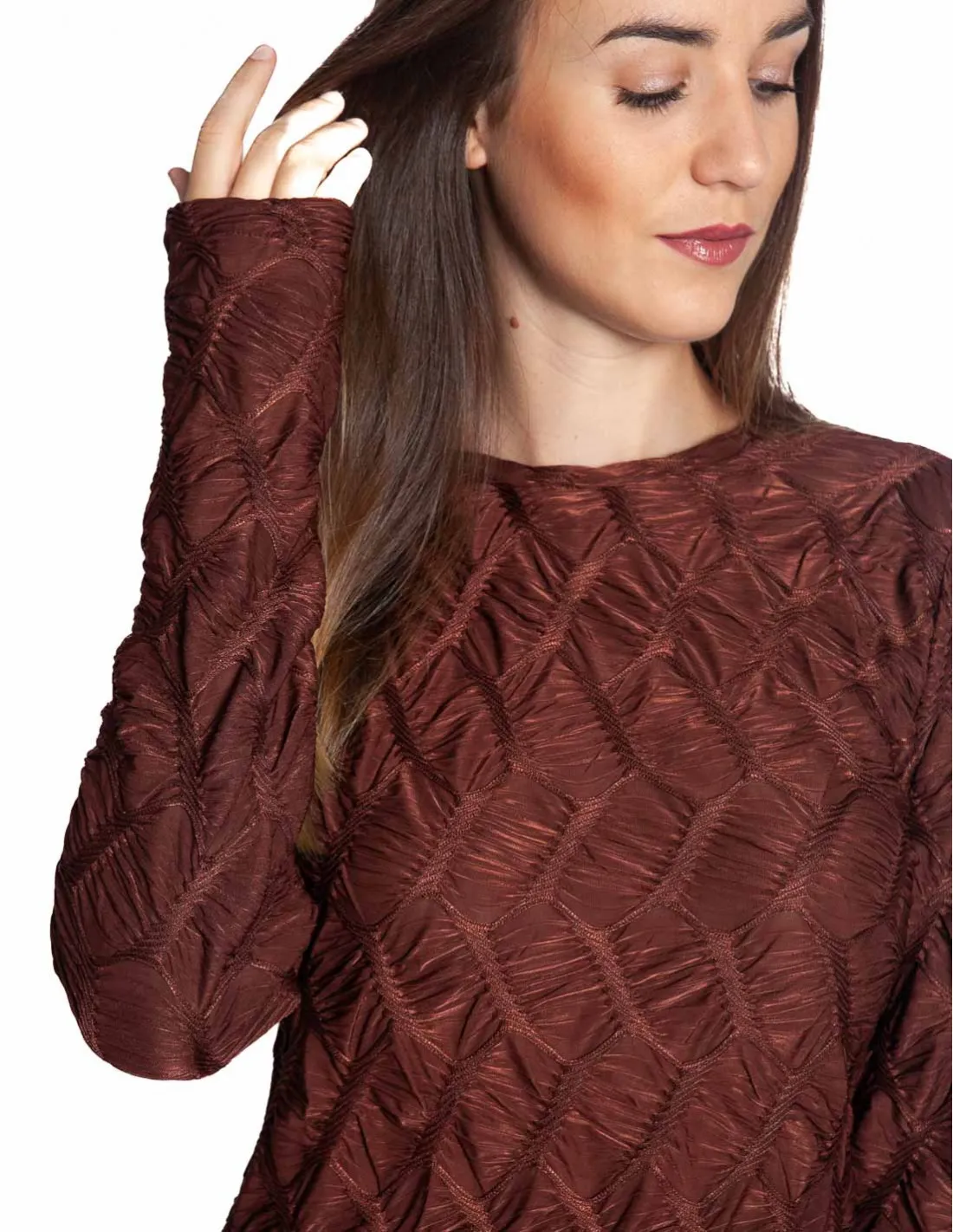 VESTIDO CORTO TEXTURA MARRON OBACS RITA ROW