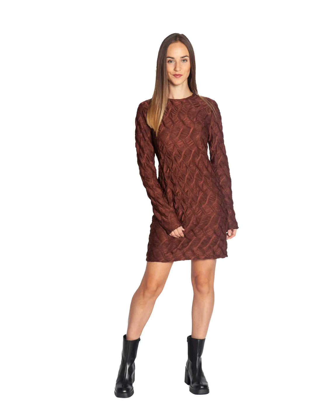 VESTIDO CORTO TEXTURA MARRON OBACS RITA ROW