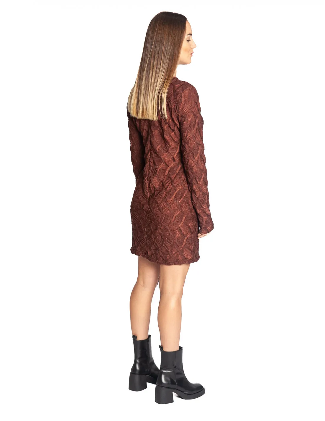 VESTIDO CORTO TEXTURA MARRON OBACS RITA ROW