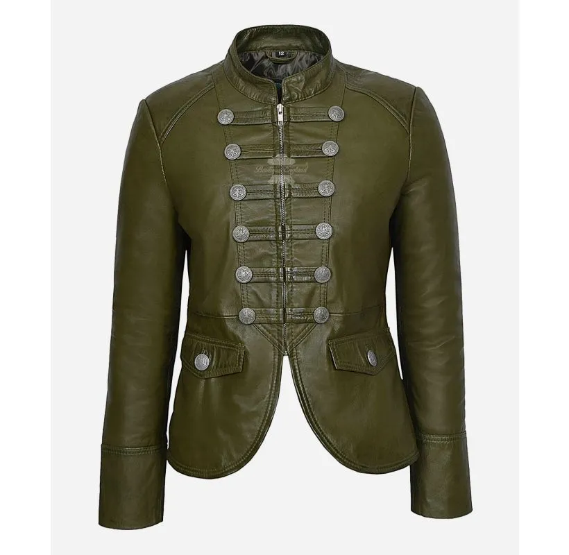 Victory Ladies Jacket Studded Military Parade Style Fitted Leather Jacket