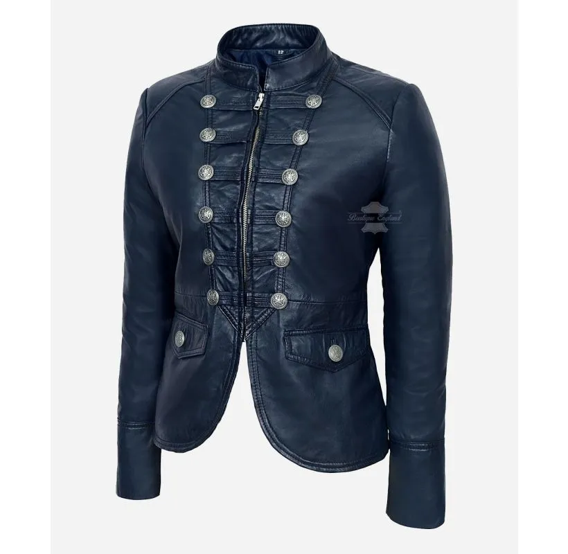 Victory Ladies Jacket Studded Military Parade Style Fitted Leather Jacket